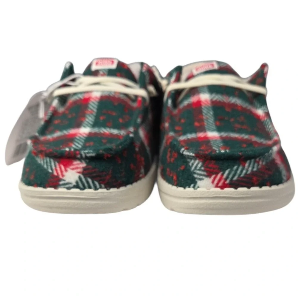 Hey Dude Wendy Plaid Loafers Womens 9 Red Green Cozy Christmas Slip On Shoes New